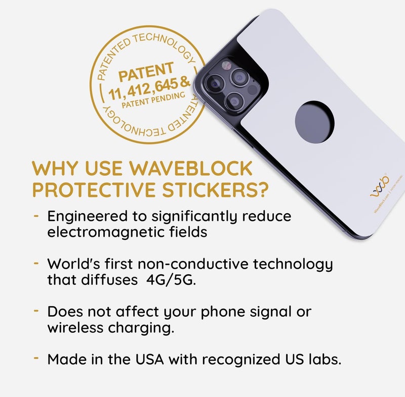 WAVEBLOCK EMF Blocker for Cell Phone - Made for iPhone 12 PRO MAX / 13 PRO MAX - The Only Patented, Real Scientifically Backed, Lab-Tested 5G-Shield Sticker to Protect You & Your Loved Ones - USA Made - Image 4
